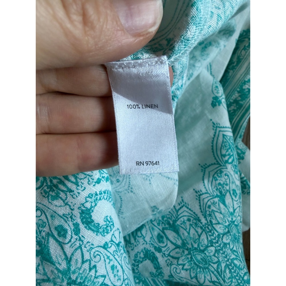 J Jill Linen Dress Womens Size S Green/White Paisley Keyhole Peasant Boho Hippie - Picture 3 of 4